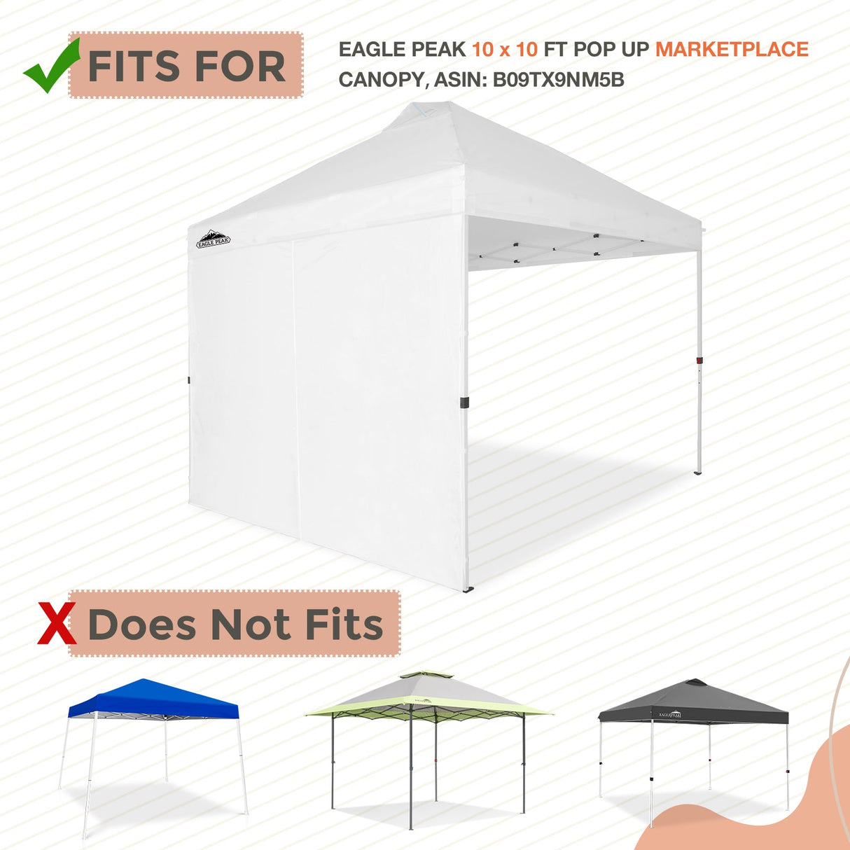 EAGLE PEAK Sunwall / Sidewall for 10 x 10 ft Commercial Pop Up Canopy Tent MarketPlace Canopy only, 1 Sidewall, White / Blue / Green - Eagle Peak Canopy and Outdoor Products