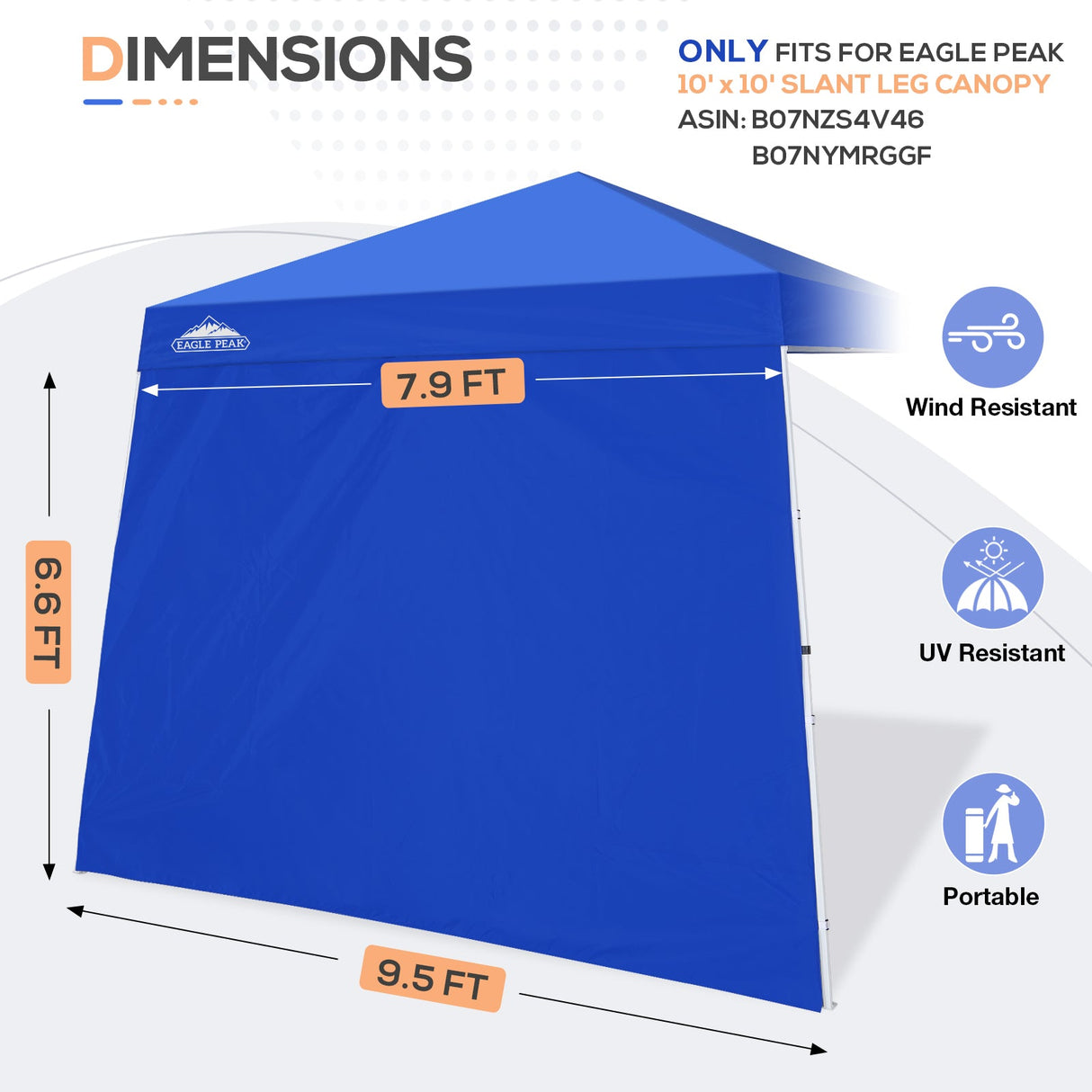 EAGLE PEAK Sunwall / Sidewall for 10x10 Slant Leg Canopy Only, 1 Sidewall, White/Blue - Eagle Peak Canopy and Outdoor Products