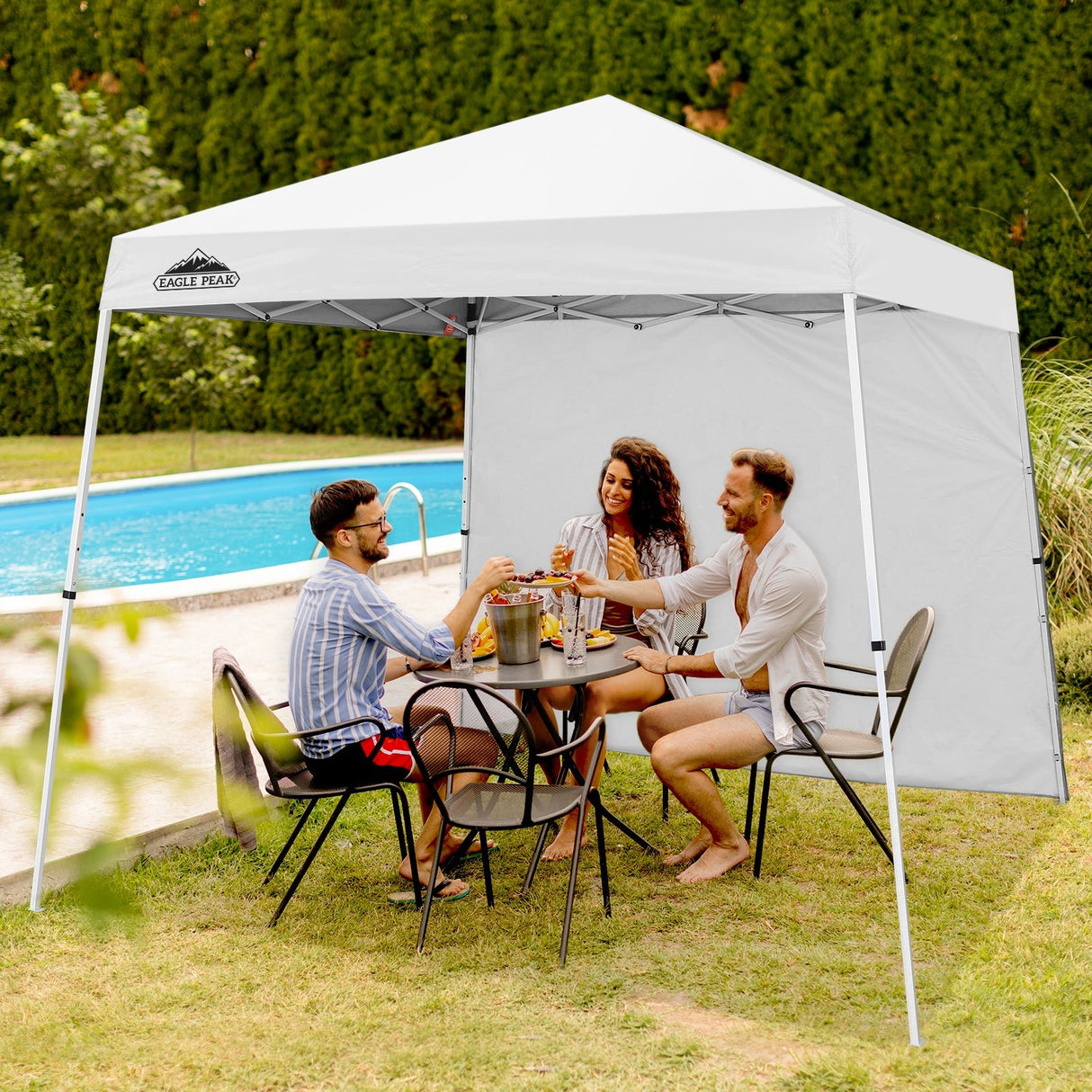 EAGLE PEAK Sunwall / Sidewall for 10x10 Slant Leg Canopy Only, 1 Sidewall, White/Blue - Eagle Peak Canopy and Outdoor Products