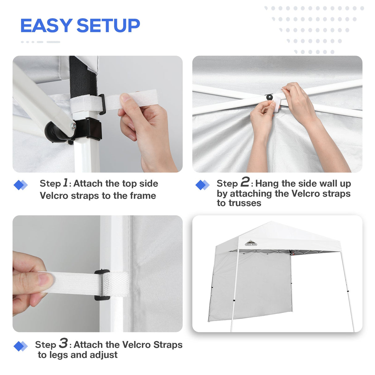 EAGLE PEAK Sunwall / Sidewall for 10x10 Slant Leg Canopy Only, 1 Sidewall, White/Blue - Eagle Peak Canopy and Outdoor Products