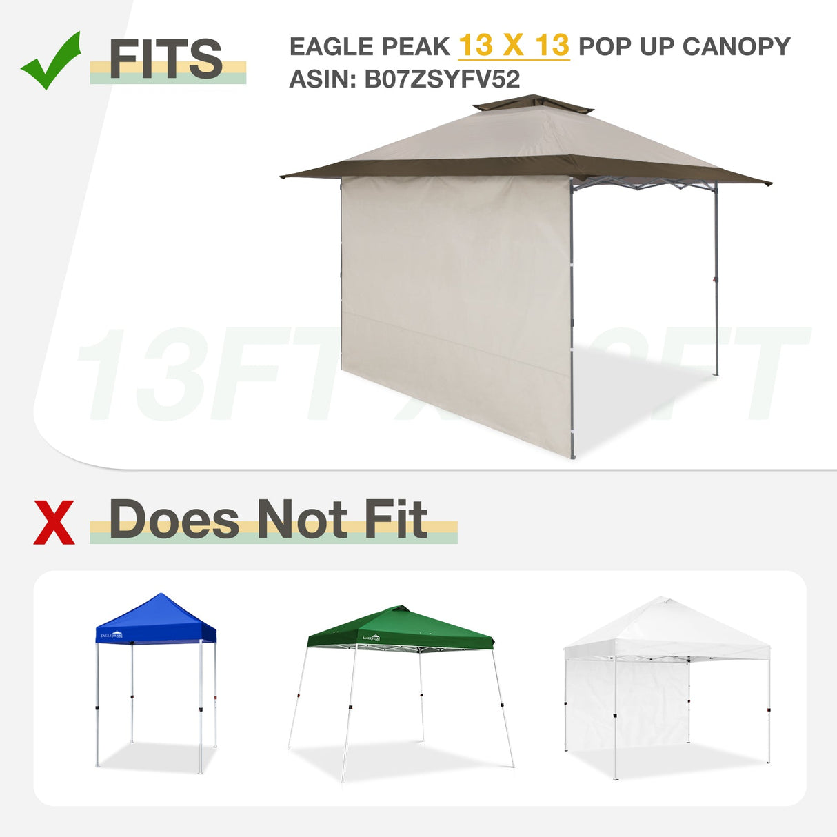 EAGLE PEAK Sunwall / Sidewall for 13x13 ft Straight Leg Canopy only, Privacy Panel for Gazebo Tent, 1 Pack Sidewall Only - Eagle Peak Canopy and Outdoor Products