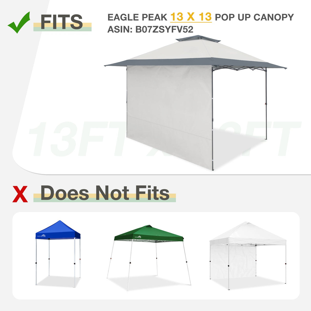 EAGLE PEAK Sunwall / Sidewall for 13x13 ft Straight Leg Canopy only, Privacy Panel for Gazebo Tent, 1 Pack Sidewall Only - Eagle Peak Canopy and Outdoor Products