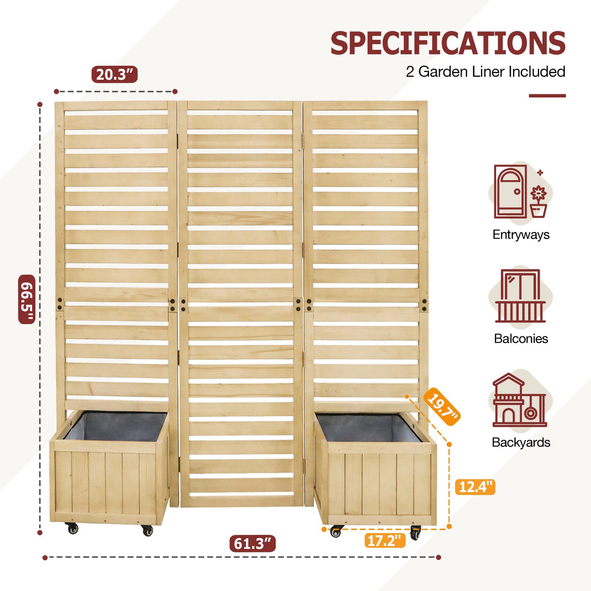 EAGLE PEAK Tri Fold Outdoor Cedar Privacy Screen with 2 Raised Garden Beds - Eagle Peak Canopy and Outdoor Products