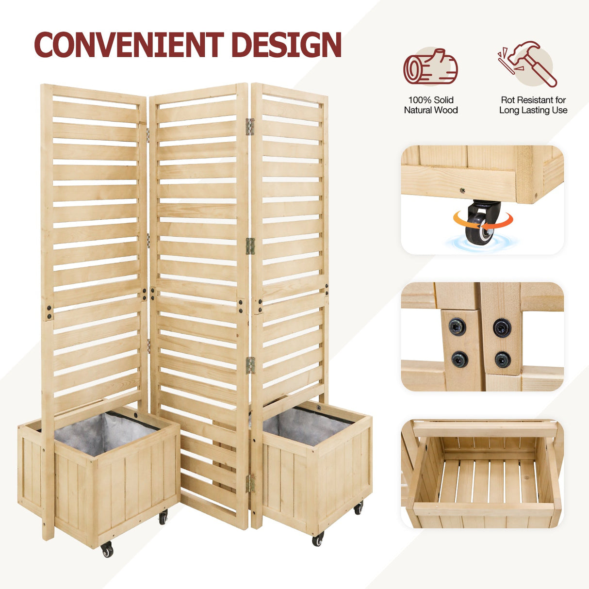 EAGLE PEAK Tri Fold Outdoor Cedar Privacy Screen with 2 Raised Garden Beds - Eagle Peak Canopy and Outdoor Products