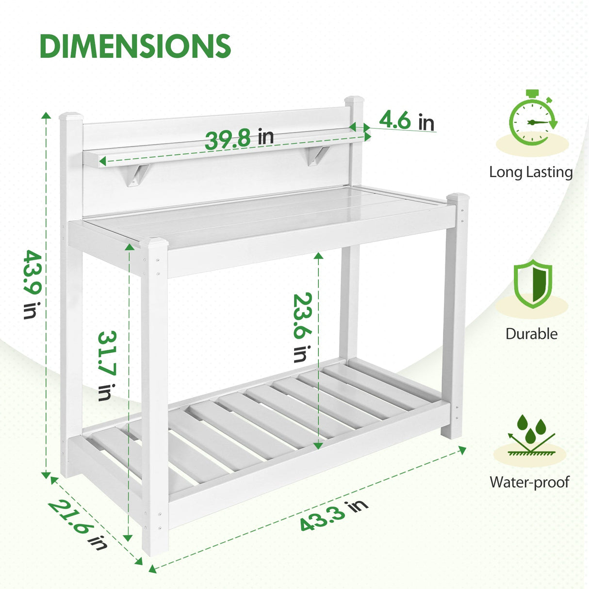 EAGLE PEAK Vinyl Waterproof Garden Potting Bench 40x 21.6x43.9 - Eagle Peak Canopy and Outdoor Products