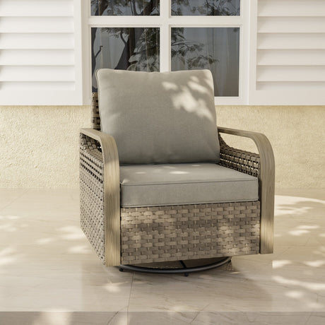 EAGLE PEAK Wicker Glider Rocking Chair Outdoor with Cushions, Swivel Rocker Chair, Rattan Patio Chair for Backyard Deck Porch and Garden, Brown/Gray - Eagle Peak Canopy and Outdoor Products