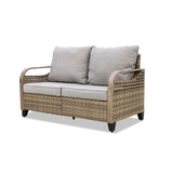 EAGLE PEAK Wicker Outdoor Furniture Loveseat Sofa w/Cushions, Small Balcony Furniture Outdoor Loveseat 2 Seat Couch for Backyard Deck Porch, Brown/Gray - Eagle Peak Canopy and Outdoor Products