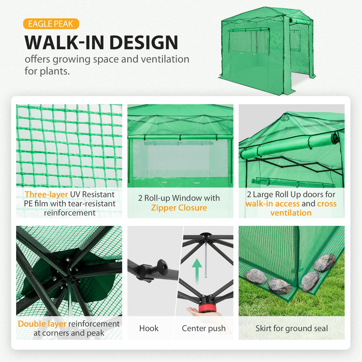 Easy Setup 8x6 Instant Pop Up Greenhouse - Eagle Peak Custom Canopy Tent