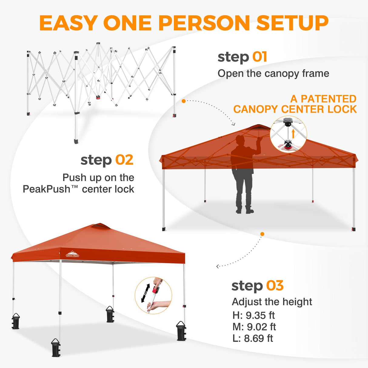 Easy Setup Straight Leg 10x10 Pop Up Canopy Tent w/ 100 sqft of Shade - Eagle Peak®