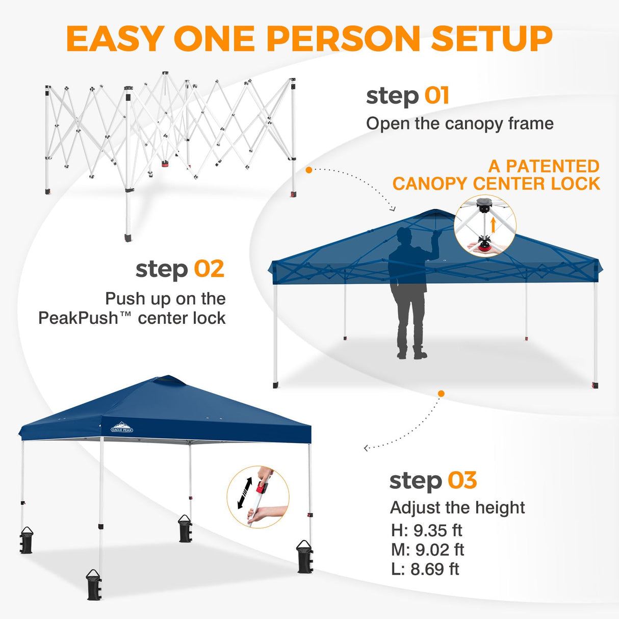 Easy Setup Straight Leg 10x10 Pop Up Canopy Tent w/ 100 sqft of Shade - Eagle Peak®