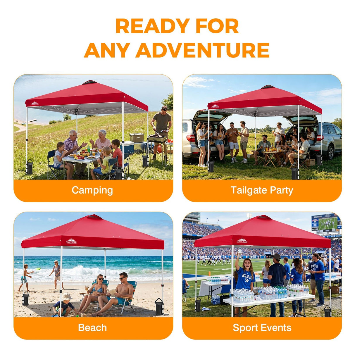 Easy Setup Straight Leg 10x10 Pop Up Canopy Tent w/ 100 sqft of Shade - Eagle Peak®