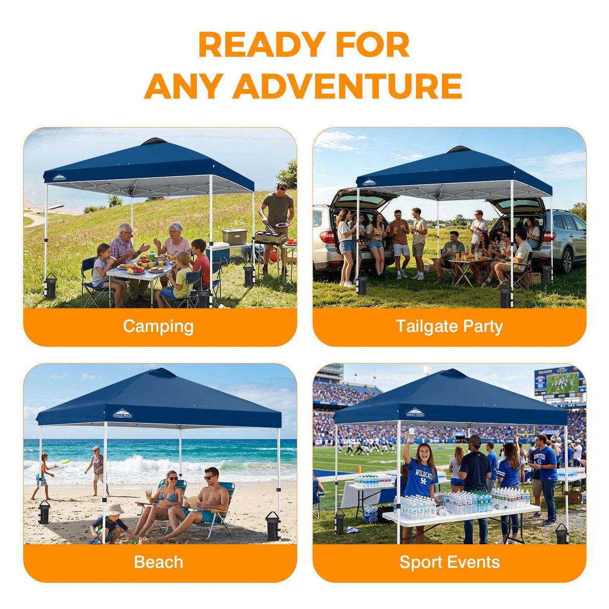 Easy Setup Straight Leg 10x10 Pop Up Canopy Tent w/ 100 sqft of Shade - Eagle Peak®