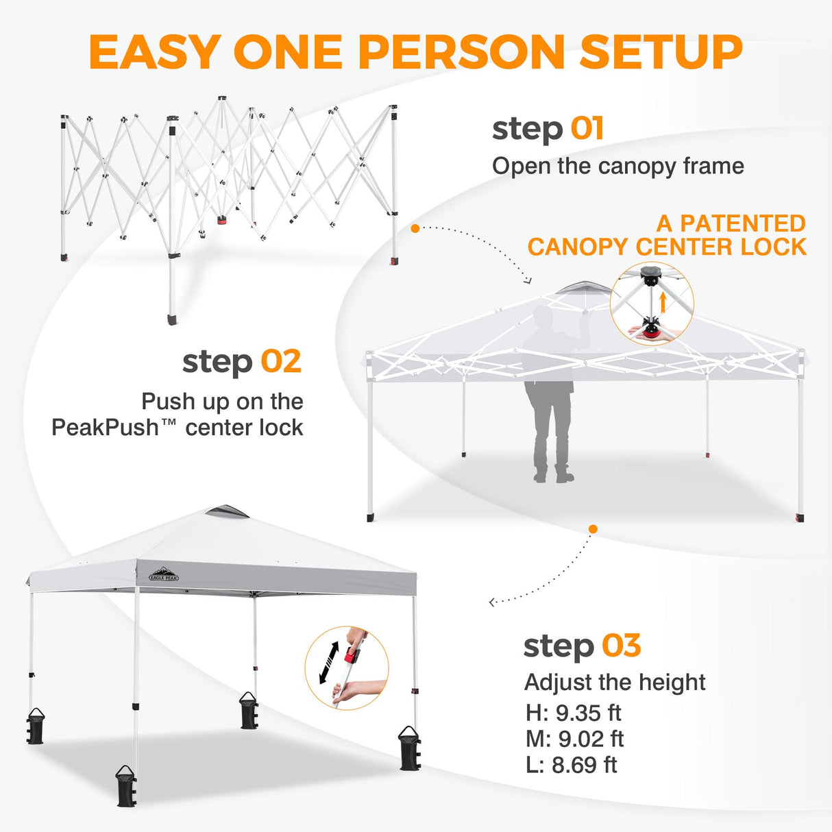 Easy Setup Straight Leg 10x10 Pop Up Canopy Tent w/ 100 sqft of Shade - Eagle Peak®