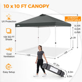 Easy Setup Straight Leg 10x10 Pop Up Canopy Tent w/ 100 sqft of Shade - Eagle Peak®