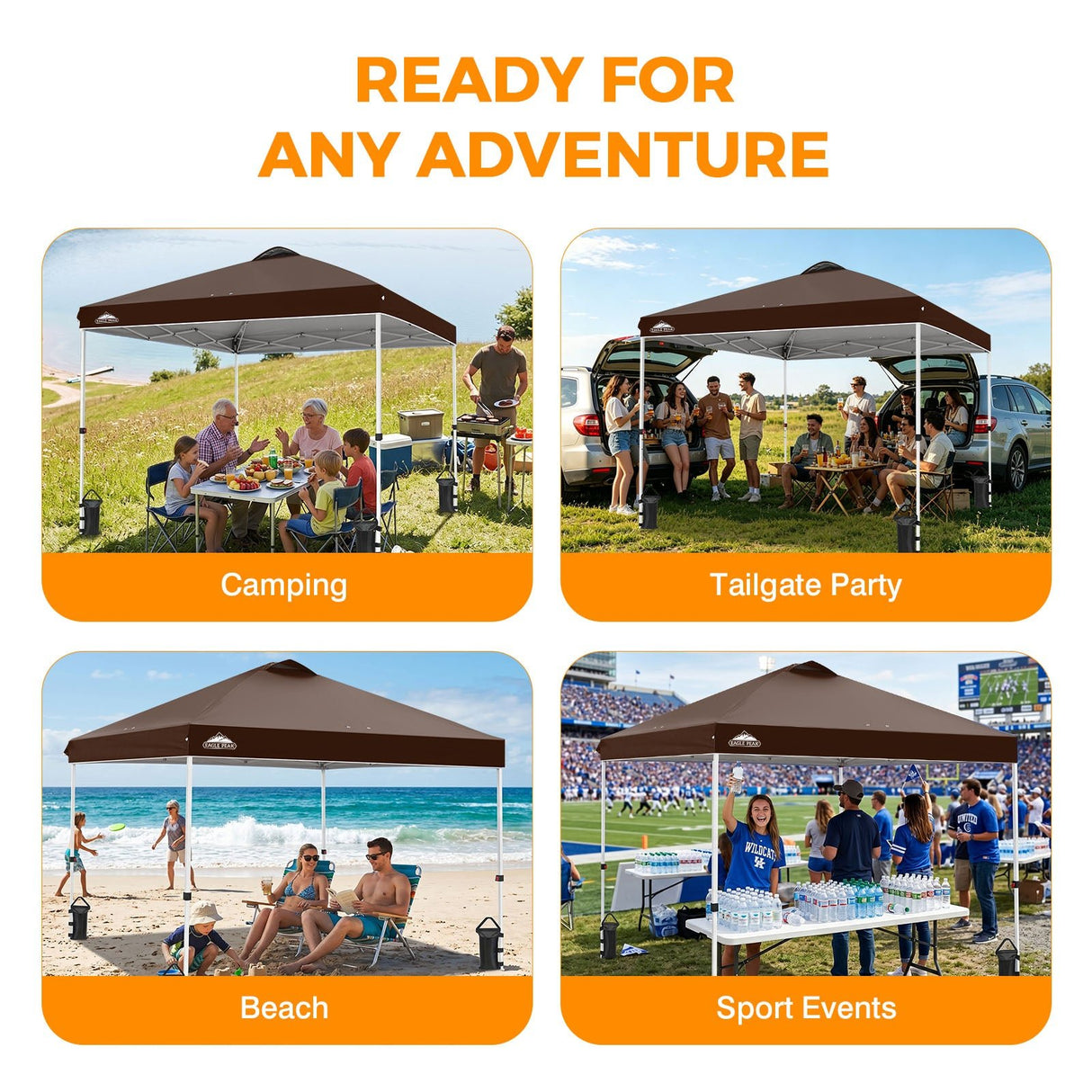 Easy Setup Straight Leg 10x10 Pop Up Canopy Tent w/ 100 sqft of Shade - Eagle Peak®