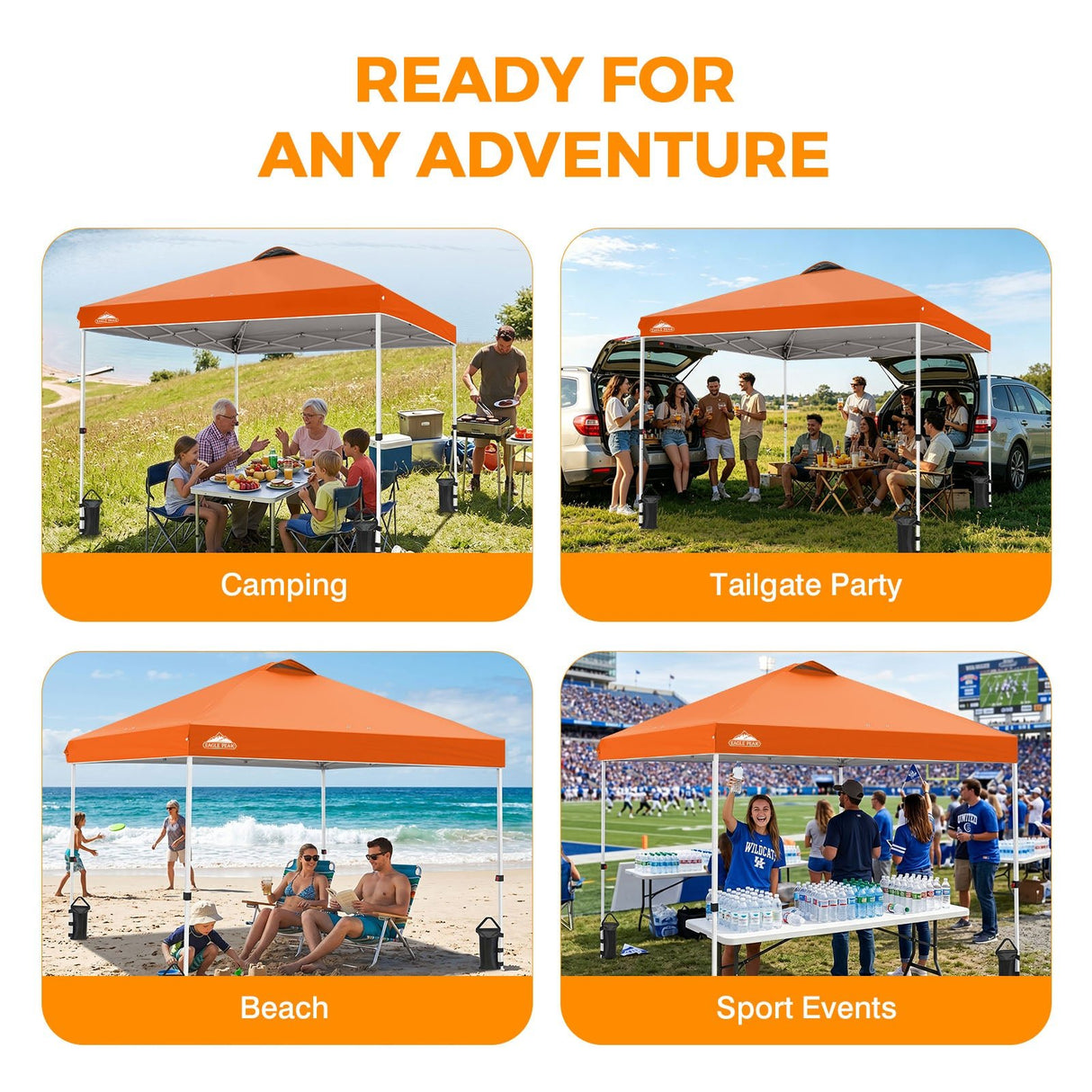 Easy Setup Straight Leg 10x10 Pop Up Canopy Tent w/ 100 sqft of Shade - Eagle Peak®