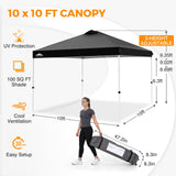 Easy Setup Straight Leg 10x10 Pop Up Canopy Tent w/ 100 sqft of Shade - Eagle Peak®