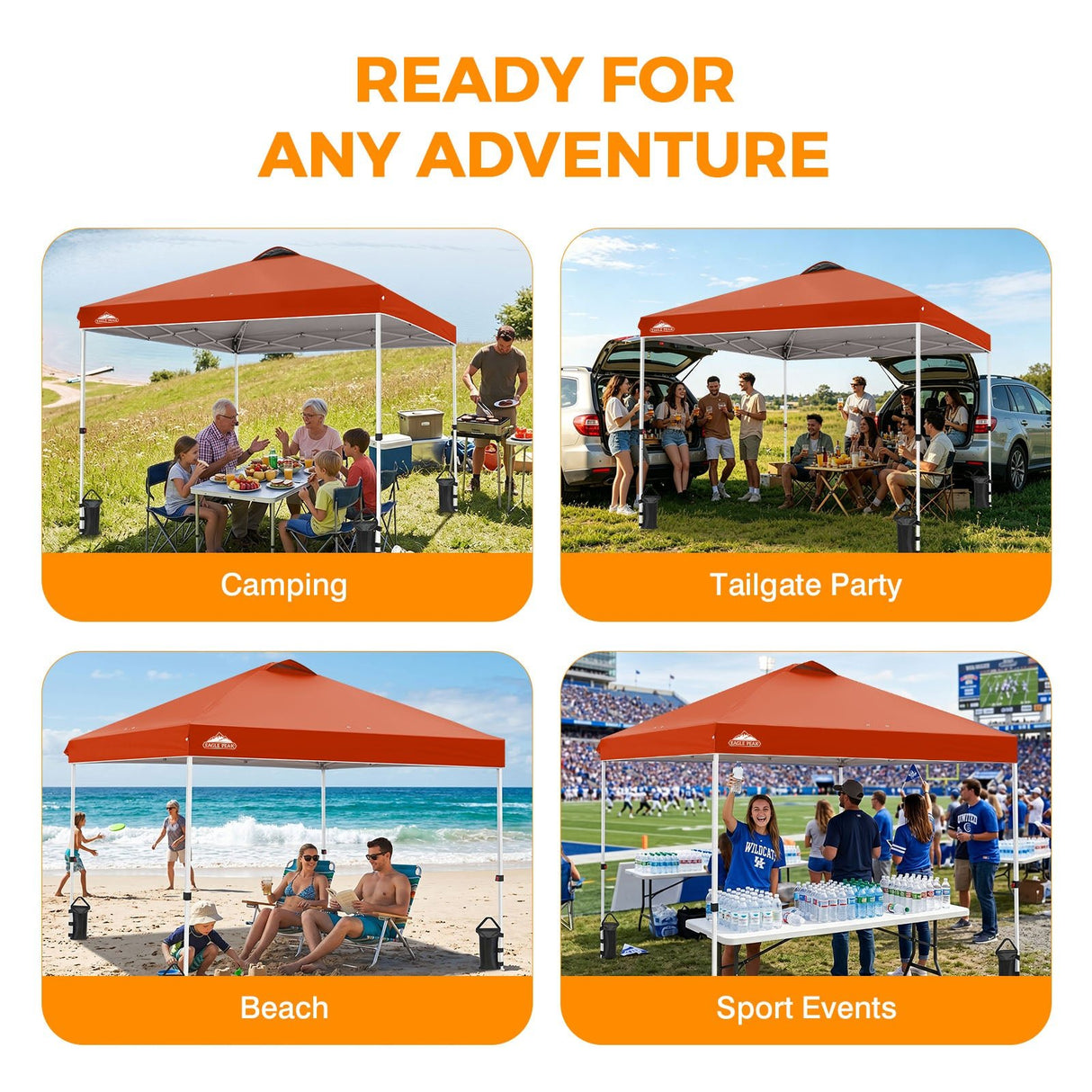 Easy Setup Straight Leg 10x10 Pop Up Canopy Tent w/ 100 sqft of Shade - Eagle Peak®