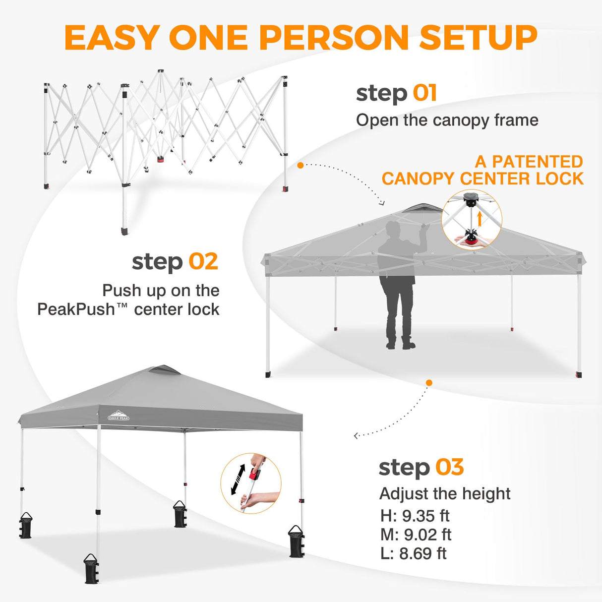 Easy Setup Straight Leg 10x10 Pop Up Canopy Tent w/ 100 sqft of Shade - Eagle Peak®