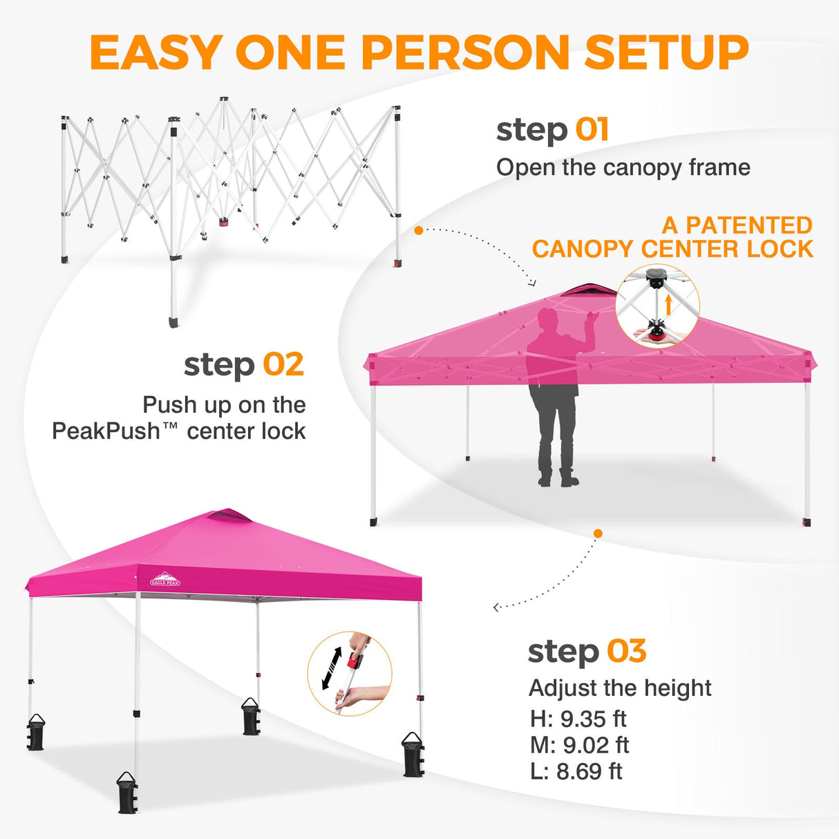Easy Setup Straight Leg 10x10 Pop Up Canopy Tent w/ 100 sqft of Shade - Eagle Peak®