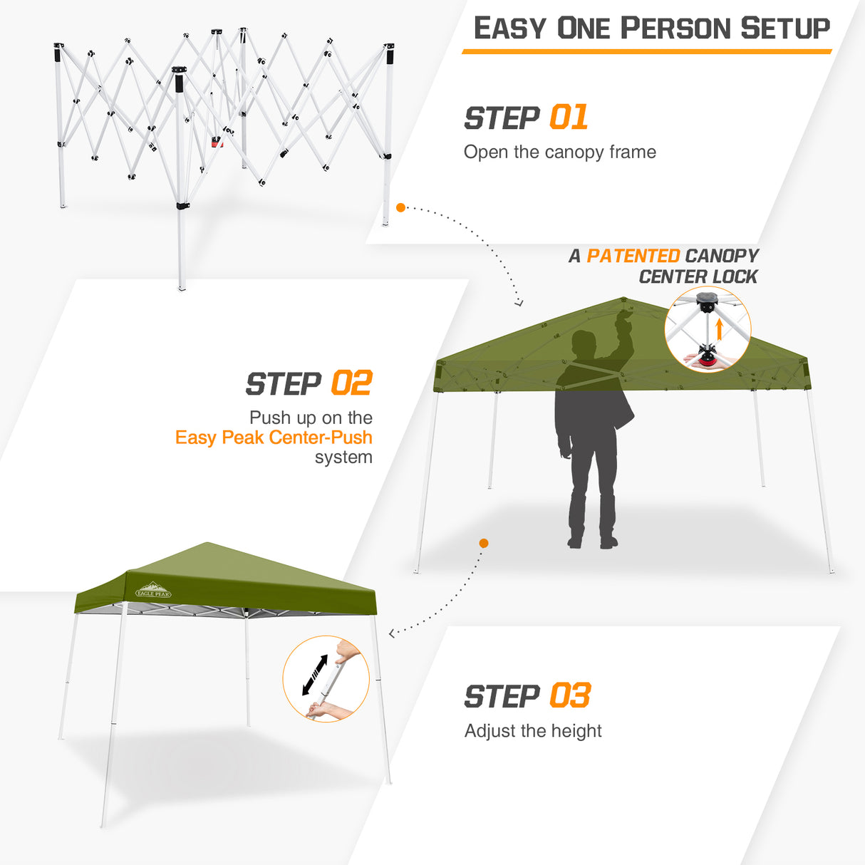 Slant Leg Pop up Canopy Tent, 10x10 Base 8x8 Top