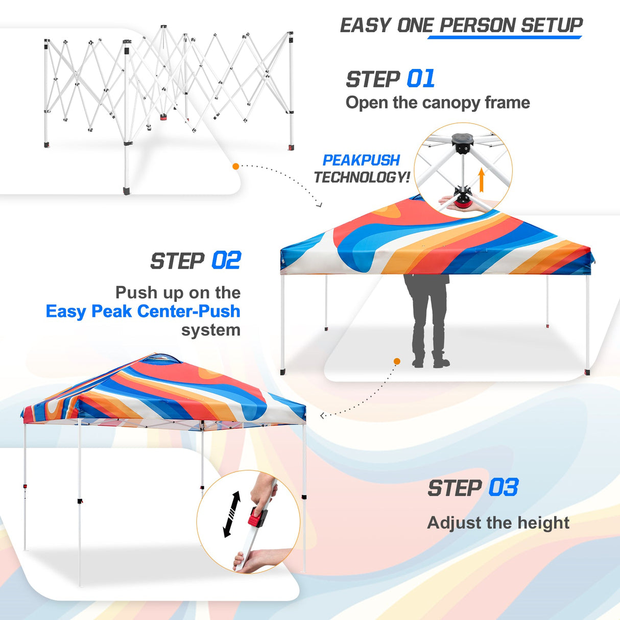 EAGLE PEAK E100/O100 Easy Setup 10x10 Straight Leg Pop Up Canopy Tent with Graphix Top