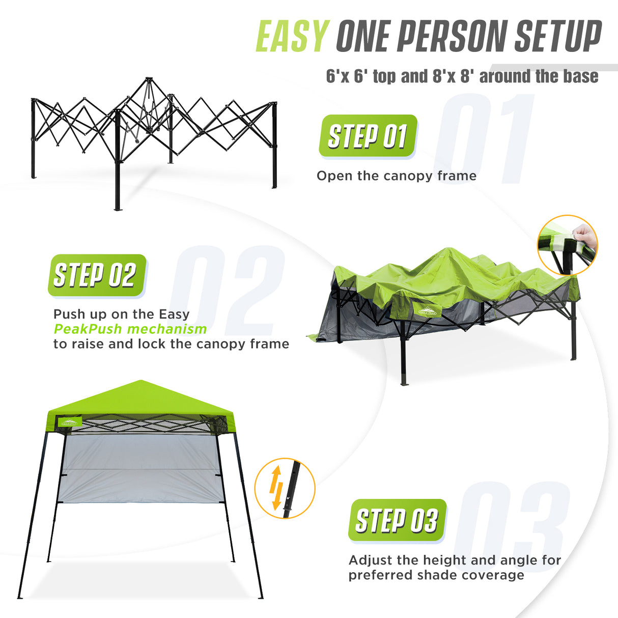 EAGLE PEAK 8x8 Pop Up Canopy Tent with Sidewall, 8x8 Base 6x6 Top