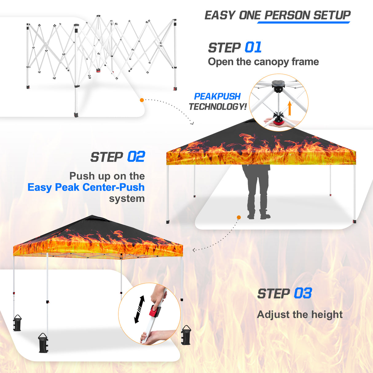 EAGLE PEAK E100/O100 Easy Setup 10x10 Straight Leg Pop Up Canopy Tent with Graphix Top