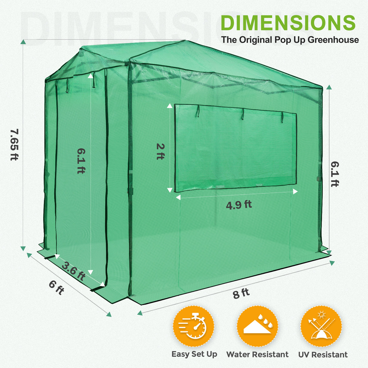 8x6 Walk-in Greenhouse with Upgraded Screen Mesh Door