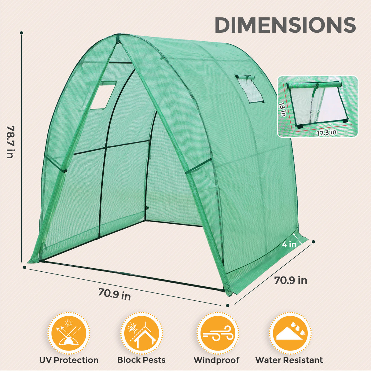 70.9"x70.9"x78.7" Tunnel Greenhouse