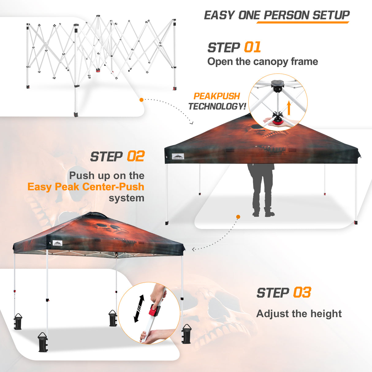 EAGLE PEAK E100/O100 Easy Setup 10x10 Straight Leg Pop Up Canopy Tent with Graphix Top