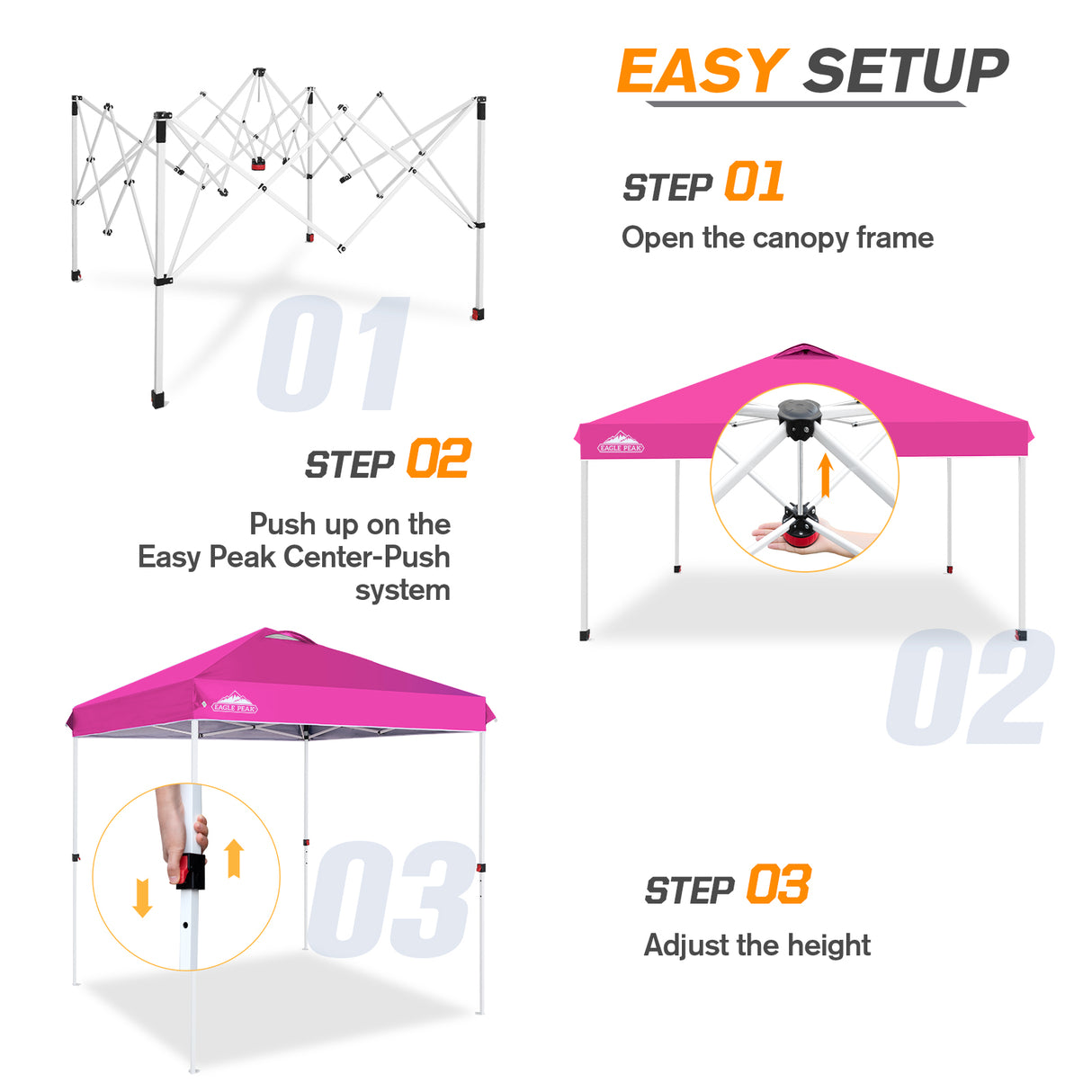 EAGLE PEAK 6.6x6.6 Pop Up Canopy Tent Instant Outdoor Canopy Easy Set - up Straight Leg Folding Shelter with Wheeled Bag, 8 Stakes and 4 Ropes, Blue/White - Eagle Peak Canopy and Outdoor Products