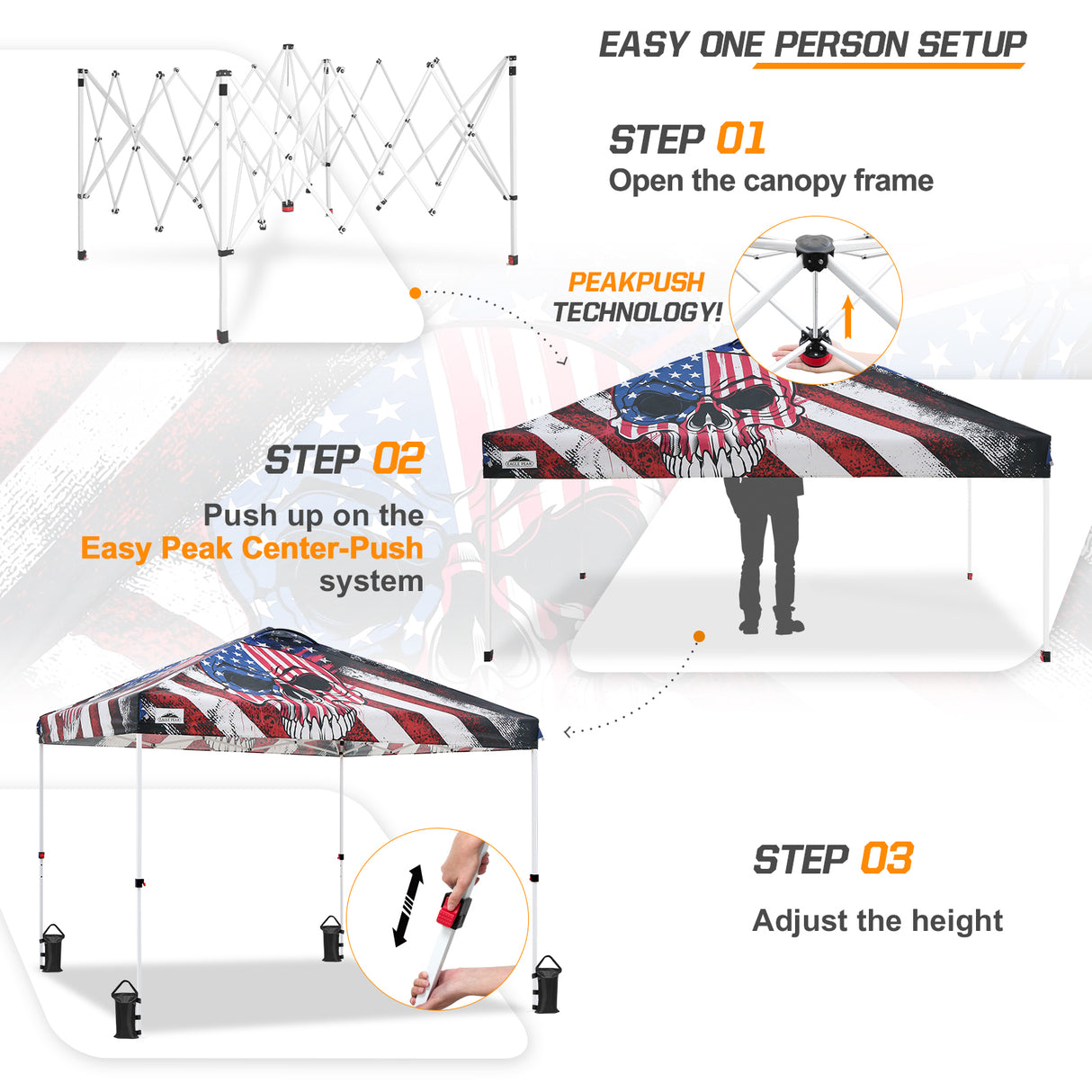 EAGLE PEAK E100/O100 Easy Setup 10x10 Straight Leg Pop Up Canopy Tent with Graphix Top