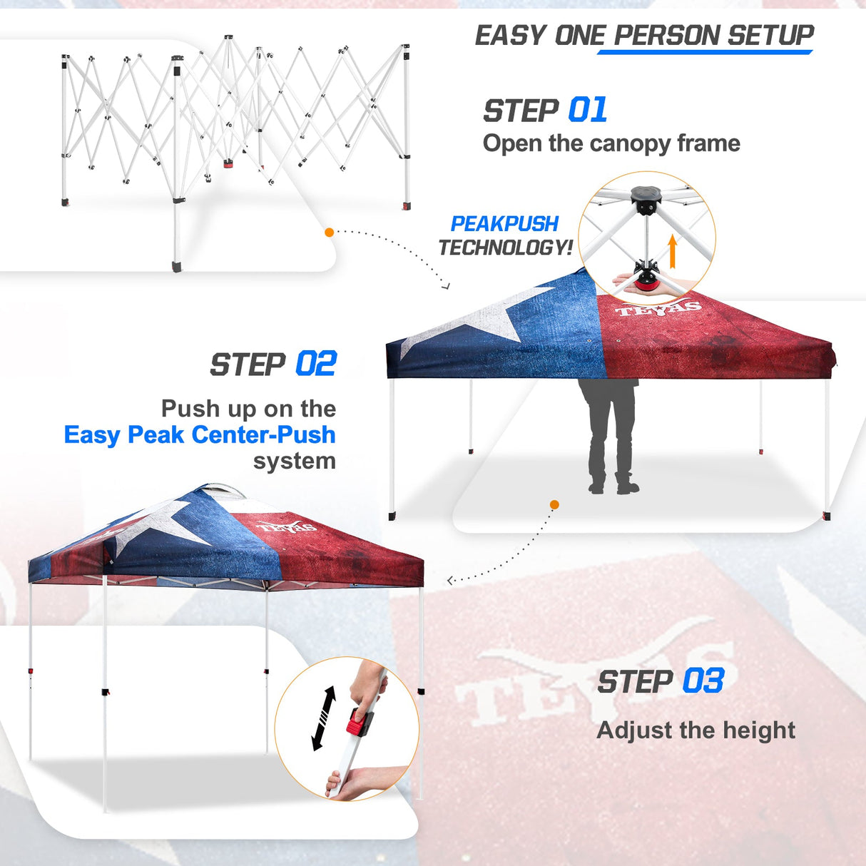 EAGLE PEAK E100/O100 Easy Setup 10x10 Straight Leg Pop Up Canopy Tent with Graphix Top