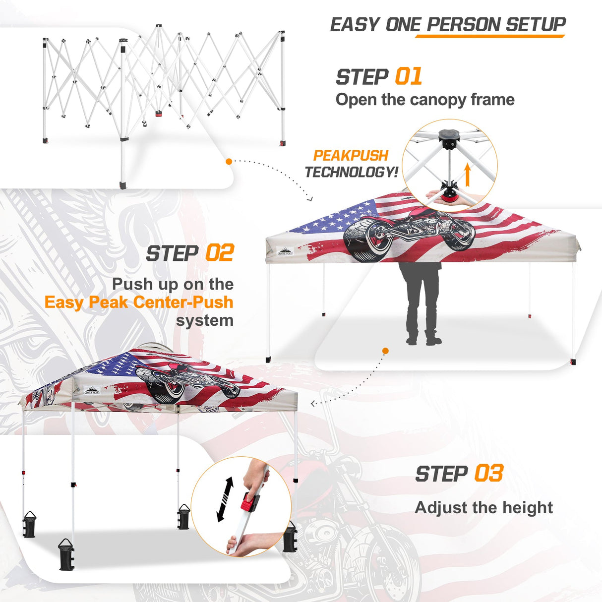 EAGLE PEAK E100/O100 Easy Setup 10x10 Straight Leg Pop Up Canopy Tent with 100 Sqft of Shade