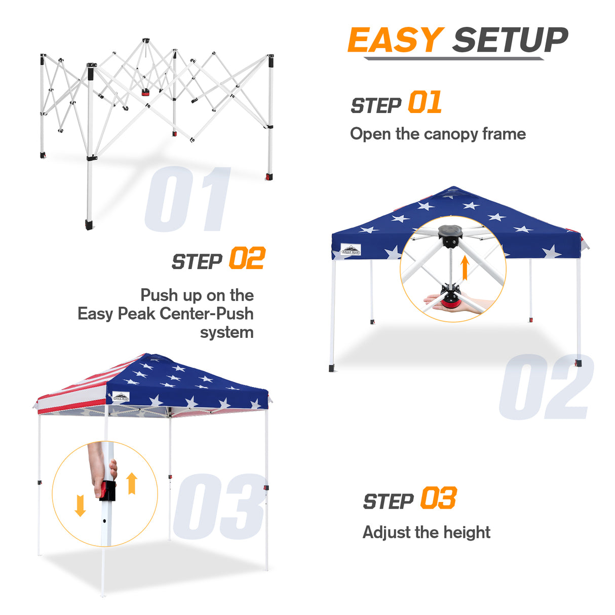 EAGLE PEAK 6.6x6.6 Pop Up Canopy Tent Instant Outdoor Canopy Easy Set - up Straight Leg Folding Shelter with Wheeled Bag, 8 Stakes and 4 Ropes, Blue/White - Eagle Peak Canopy and Outdoor Products