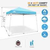 Slant Leg Pop up Canopy Tent, 10x10 Base 8x8 Top