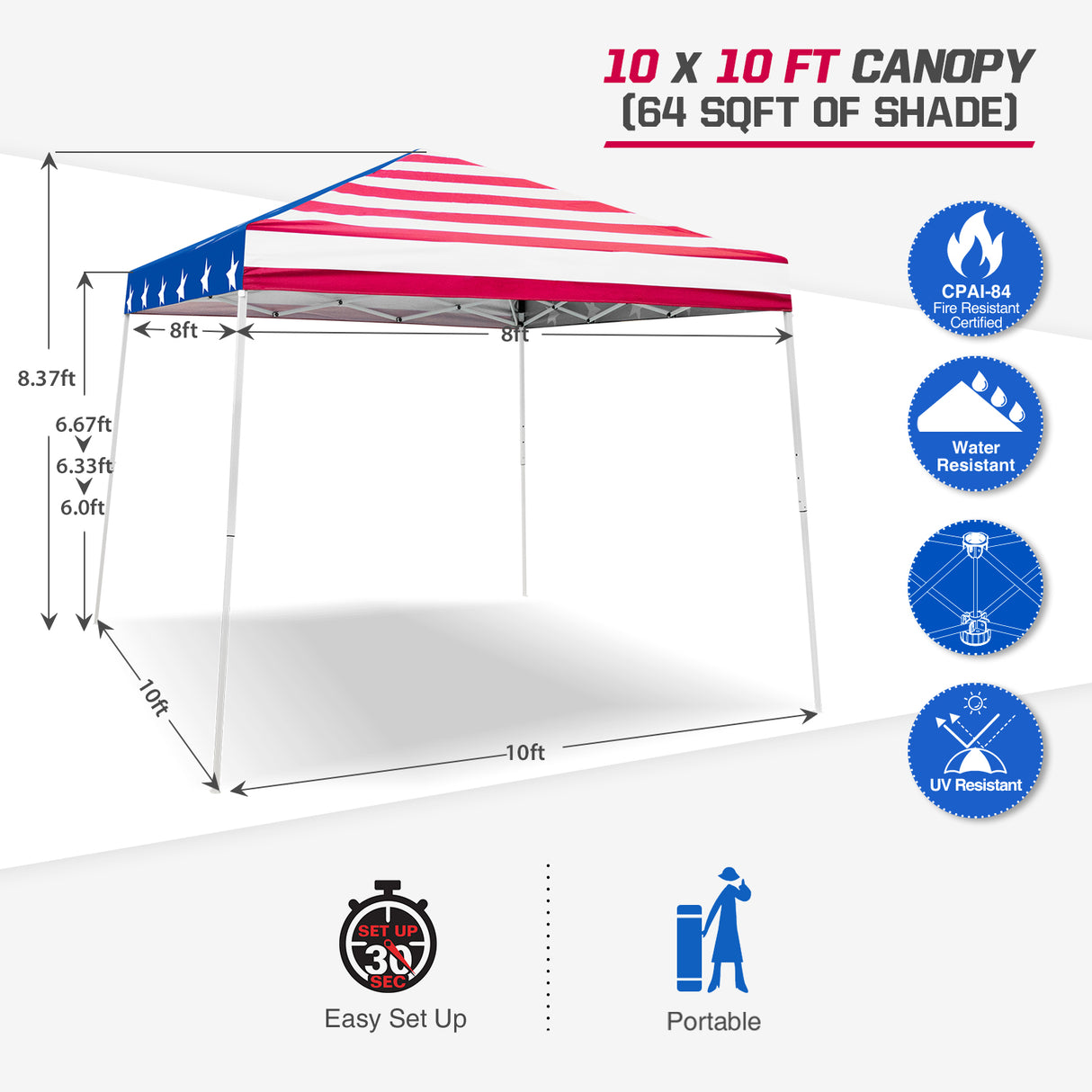 EAGLE PEAK Slant Leg Pop up Canopy Tent, 10x10 Base 8x8 Top