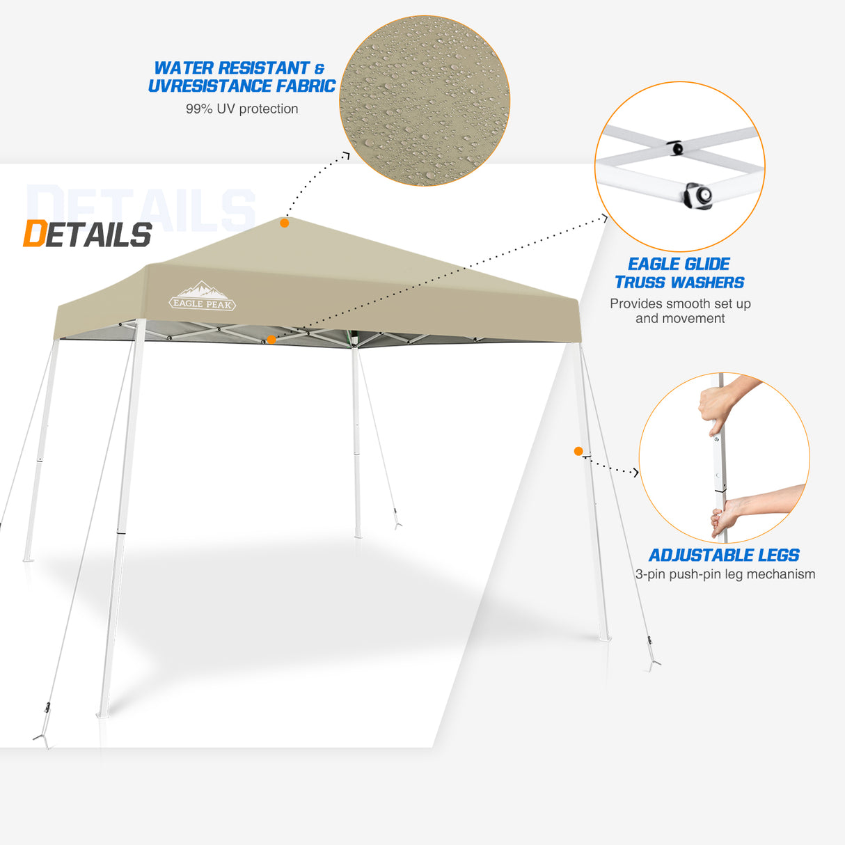 Slant Leg Pop up Canopy Tent, 10x10 Base 8x8 Top