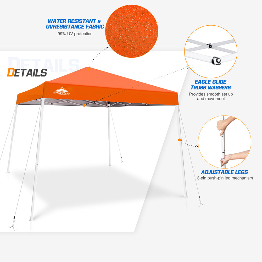 EAGLE PEAK Slant Leg Pop up Canopy Tent, 10x10 Base 8x8 Top