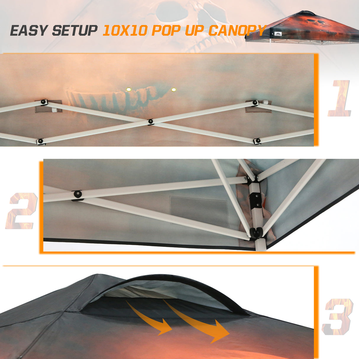 Easy Setup Straight Leg 10x10 Pop Up Canopy Tent Graphix Top w/ 100 sqft of Shade