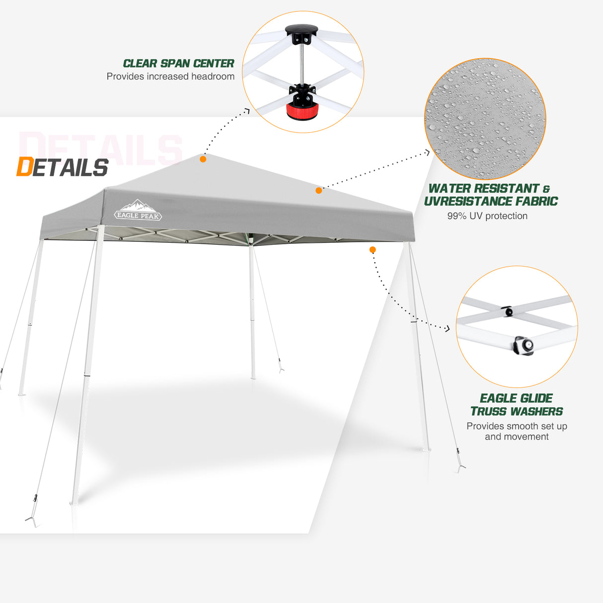 EAGLE PEAK Slant Leg Pop up Canopy Tent, 10x10 Base 8x8 Top