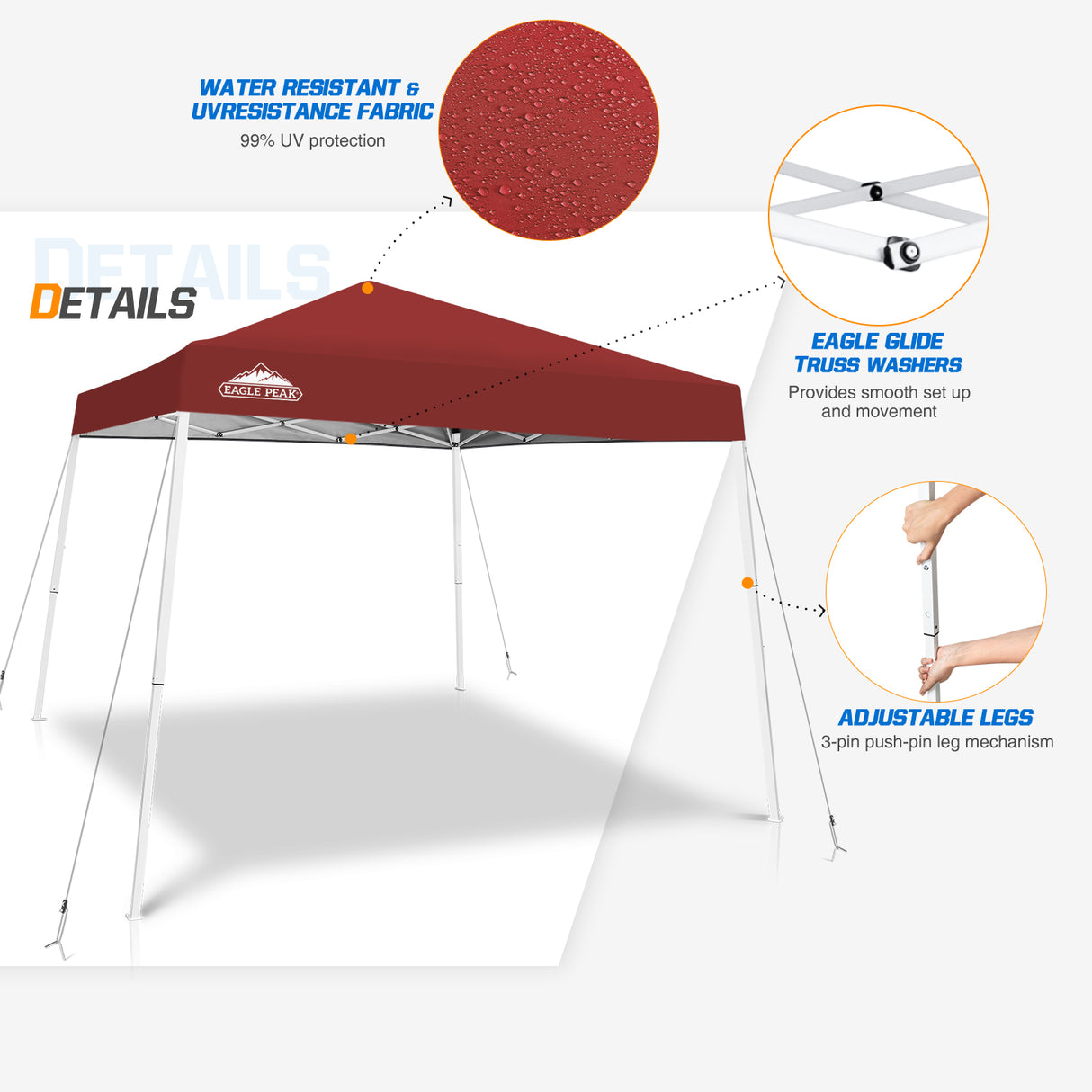 Slant Leg Pop up Canopy Tent, 10x10 Base 8x8 Top