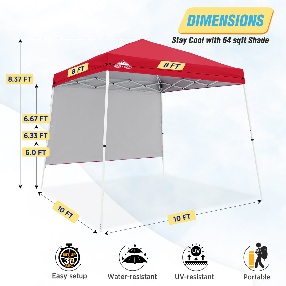 10x10 Pop Up Canopy Tent with Wall Panel, 10x10 Base 8x8 Top - Eagle Peak Custom Canopy Tent