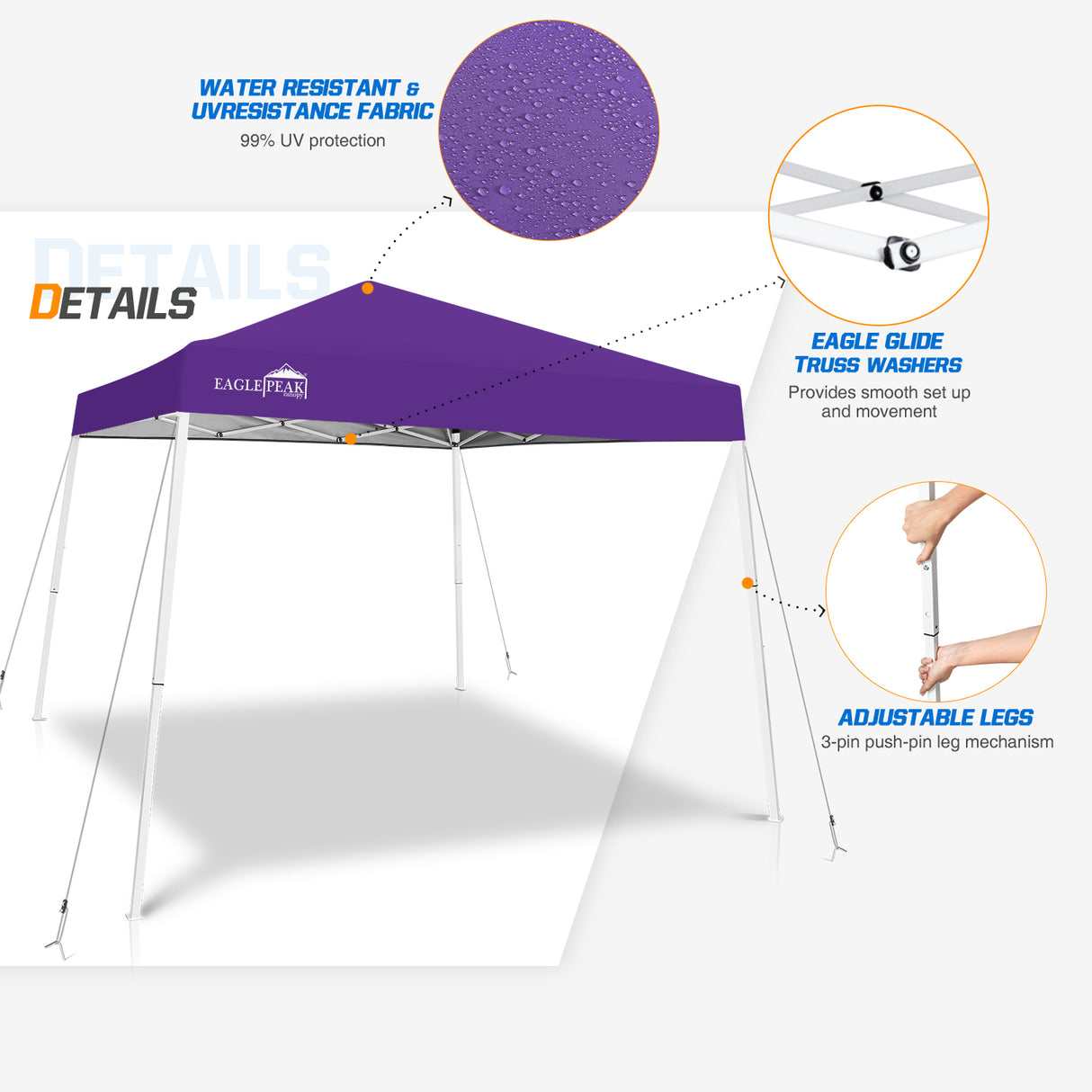 Slant Leg Pop up Canopy Tent, 10x10 Base 8x8 Top