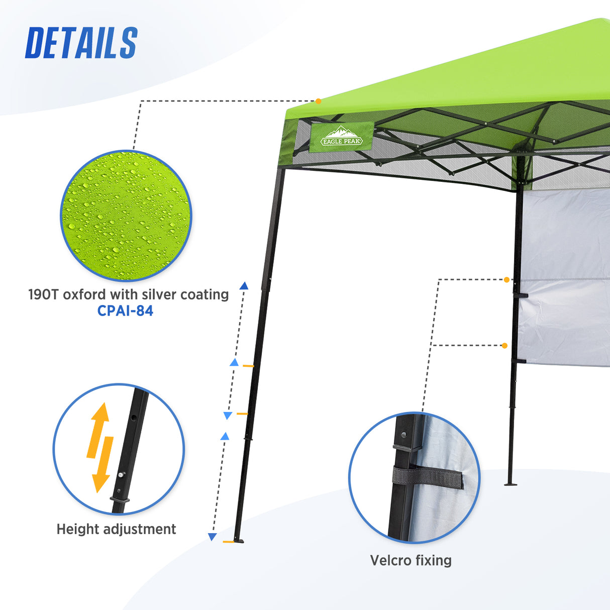 EAGLE PEAK 8x8 Pop Up Canopy Tent with Sidewall, 8x8 Base 6x6 Top