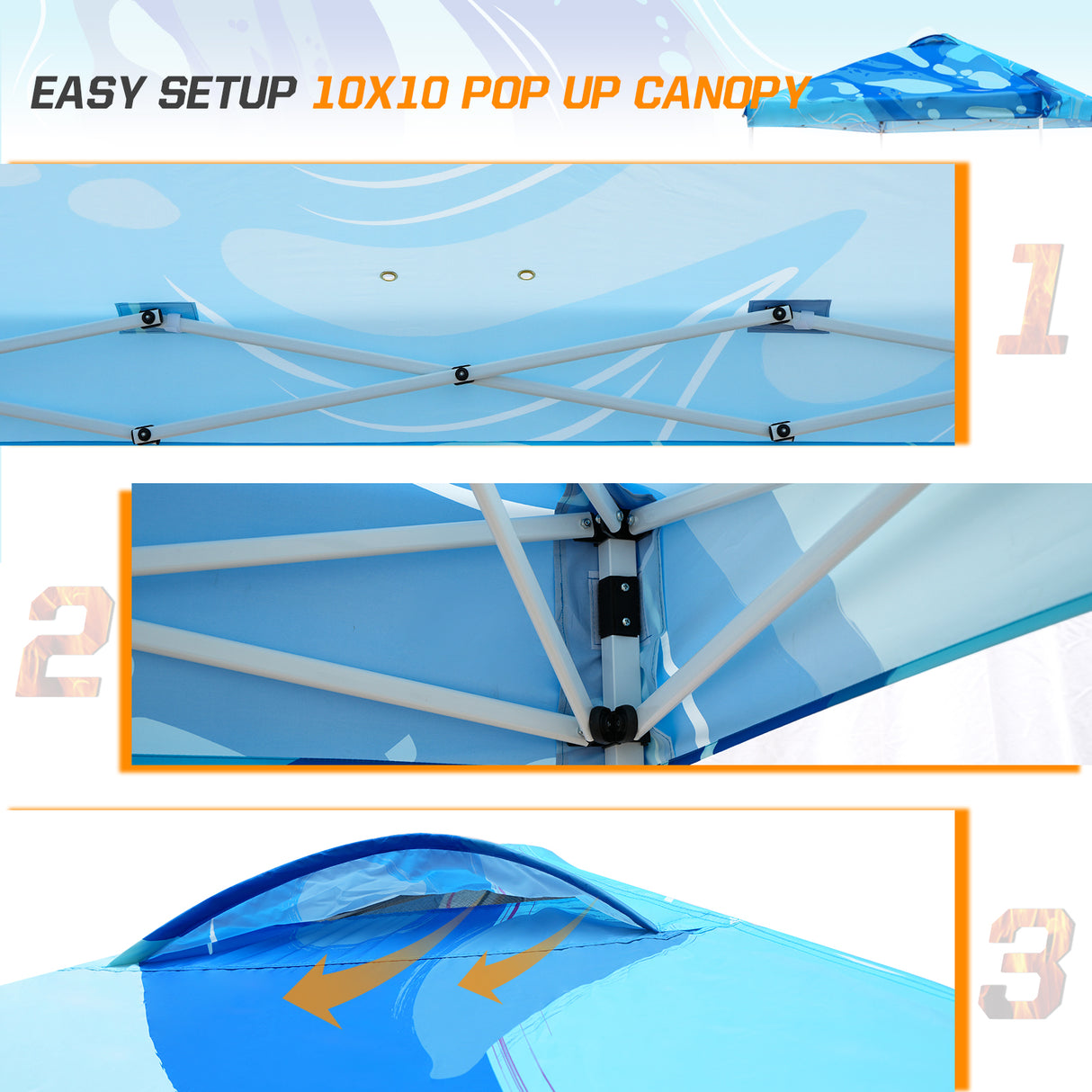 Easy Setup Straight Leg 10x10 Pop Up Canopy Tent Graphix Top w/ 100 sqft of Shade