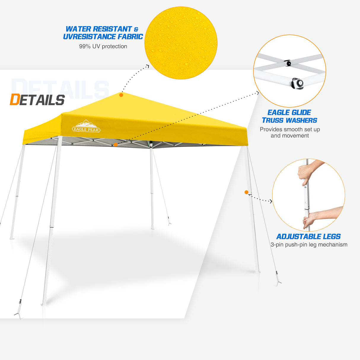 Slant Leg Pop up Canopy Tent, 10x10 Base 8x8 Top