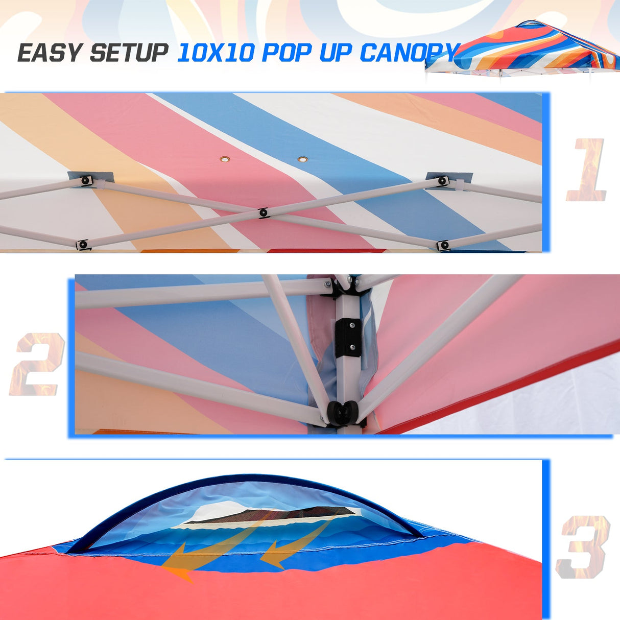 EAGLE PEAK E100/O100 Easy Setup 10x10 Straight Leg Pop Up Canopy Tent with Graphix Top