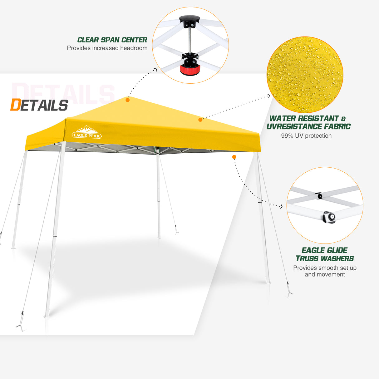 EAGLE PEAK Slant Leg Pop up Canopy Tent, 10x10 Base 8x8 Top